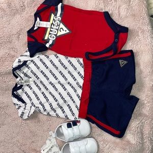 GUESS SHORTS T-SHIRT AND ONESIE MATCHING SHOES